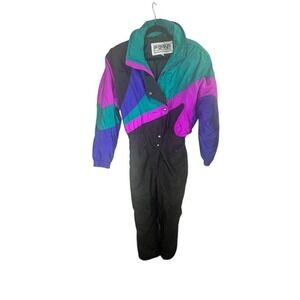 FERA Skiwear Snowsuit One Piece Snow Bib Apres Vintage 80s 90's Womens Size 12
